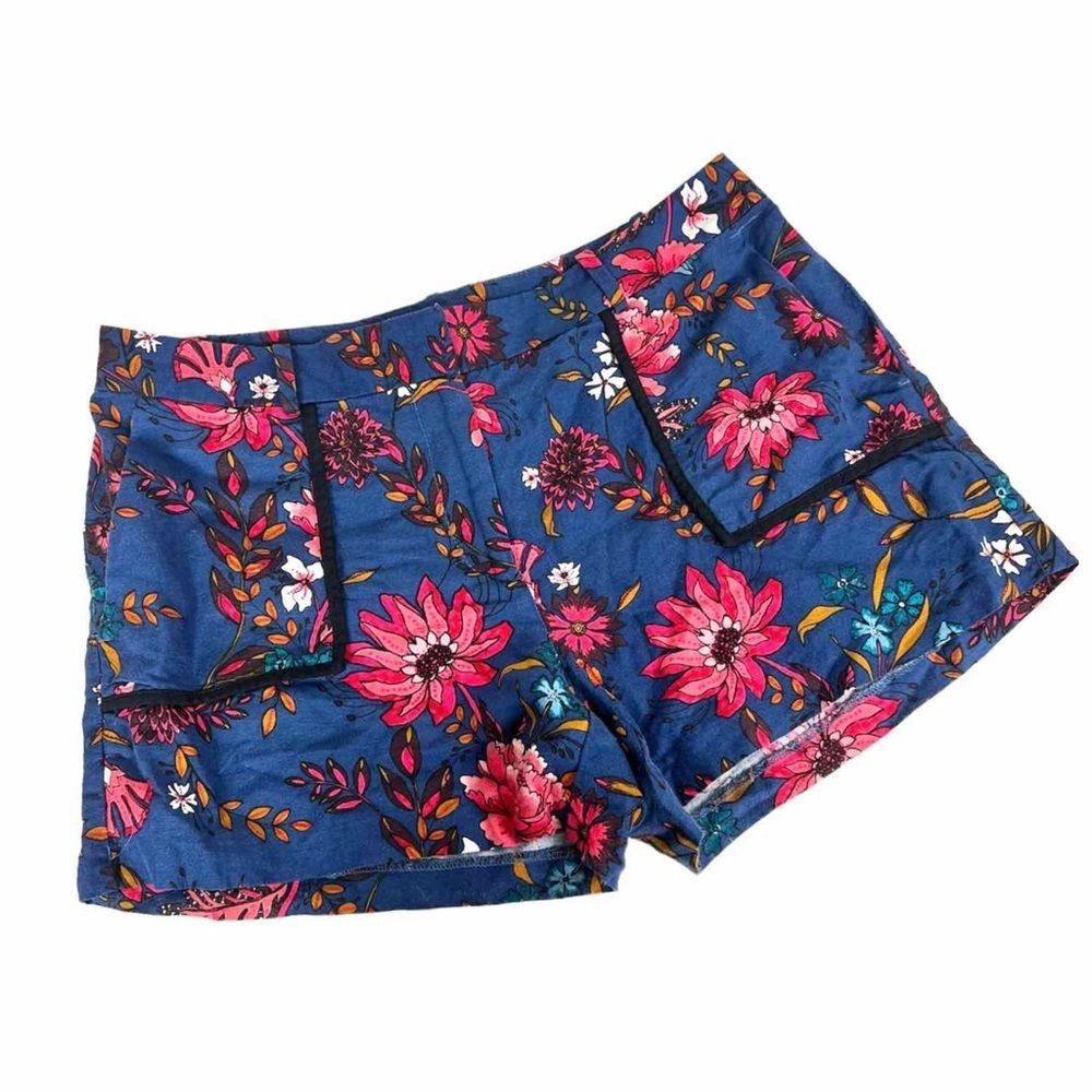 Loft Linen Linen Blend Floral Blue Print Shorts